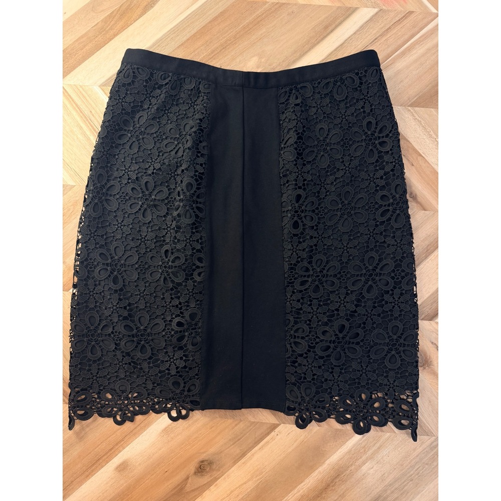 Brixon Ivy Black Floral Lace Pencil Skirt Knee‎ Length Women L Feminine Bodycon